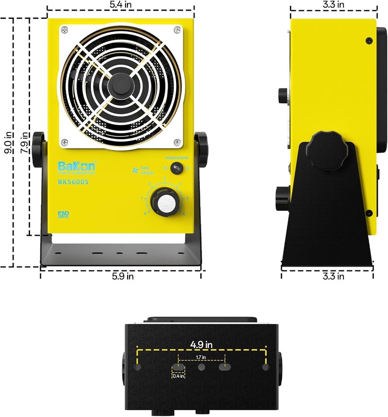BAKON BK5600S Anti-Static Ion Fan, Ion Electric Fan, Static Eliminator, Electronic Manufacturing Maintenance, Scientific Research Laboratory, Chip Packaging to Eliminate Static Electricity (BK5600S-Yellow) - Image 3